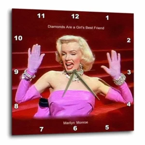 3dRose Marilyn Monroe Singing Diamonds Are a Girls Best Friend (textured) (PD-US), Wall Clock, 13 by 13-inch