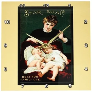 3dRose Star Soap Best for Family Use Victorian Era Woman, Small Girl and Baby in a Red Chair, Wall Clock, 13 by 13-inch