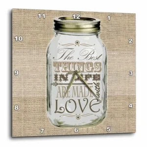 3dRose Mason Jar on Burlap Print Brown - The Best Things in Life are Made with Love - Gifts for the Cook, Wall Clock, 15 by 15-inch
