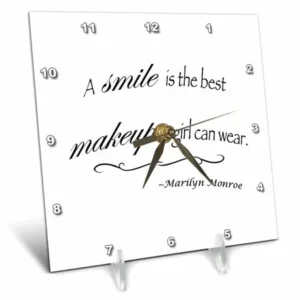 3dRose A smile is the best makeup a girl can wear, Marilyn Monroe quote, Desk Clock, 6 by 6-inch