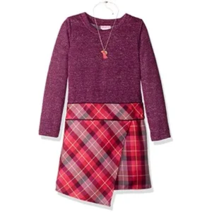 Youngland Little Girls' Knit to Poly-Plaid Fashion Dress, Purple/Multi, 6