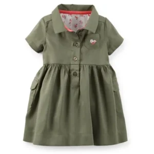 Carter's Baby Girls' Sateen Dress - Olive - 3 Months