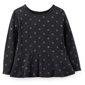 Big Girls' L/S Black Ruffle Hem Glitter Tee (7)