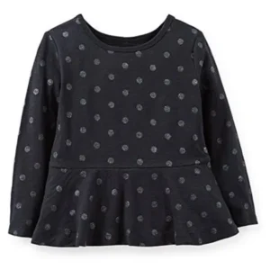 Big Girls' L/S Ruffle Hem Glitter Tee (8 Kids, Black)