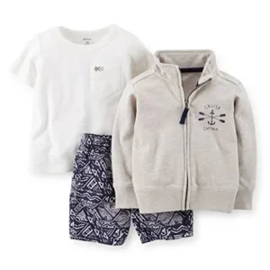 Baby Boys' 3-Piece Cardigan & Short Set - Grey - 9 Months