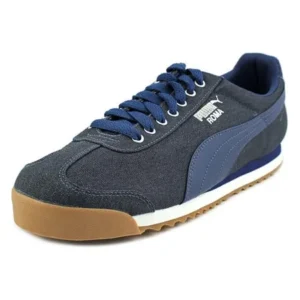 Puma Roma Waxed Denim Men Round Toe Canvas Blue Sneakers