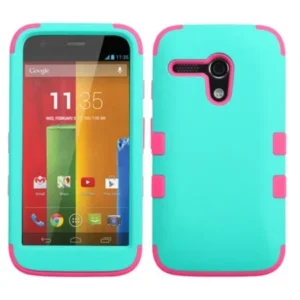 Insten Rubberized Teal Green/Electric Pink TUFF Hybrid Phone Case Cover For Motorola Moto G