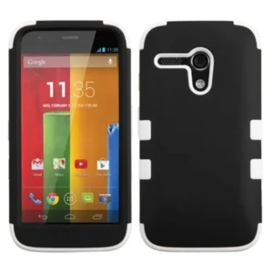 Insten Rubberized Black/Solid White TUFF Hybrid Hard Shockproof Phone Case Cover For Motorola Moto G