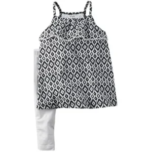 Carter's Girls 2 Piece White/black Ruffle Top And White Capri Set