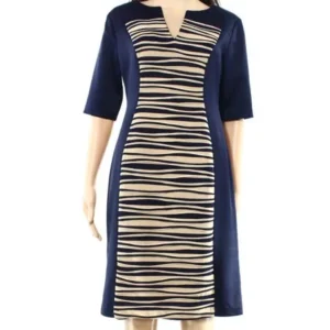 Connected Apparel Blue Womens Size 4P Petite Textured-Panel Sheath Dress