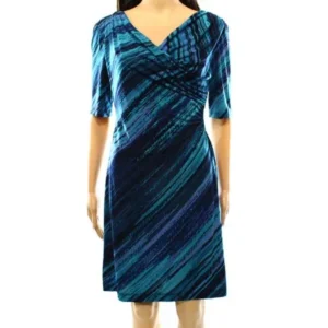 Connected Apparel NEW Peacock Blue Womens Size 6P Petite Draped Sheath Dress