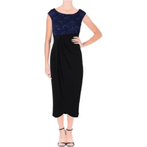 Connected Apparel Womens Petites Lace Bodice Ruched Formal Dress