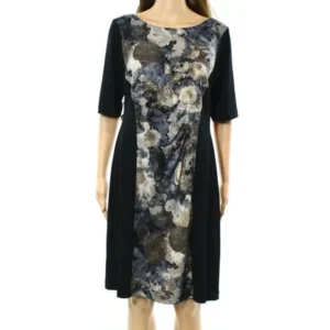 Connected Apparel NEW Black Women 6P Petite Floral Contrast Sheath Dress