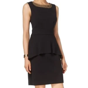 Connected Apparel NEW Black Womens 6P Petite Embellished Peplum Dress