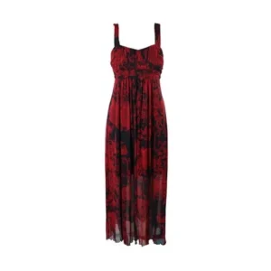 Connected Apparel Petite Red Sleeveless Floral Print Empire Dress 6P