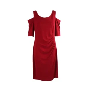 Connected Apparel Petite Red Sleeveless Ruched Sheath Dress 8P