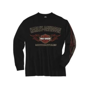 Little Boys' Tee, Long Sleeve Flames Bar & Shield, Black 1580605