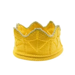 WrapablesÂ® Baby Boy & Girl Birthday Party Crochet Knitted Crown Headband Hat with Gold Trim, Yellow