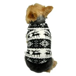 Black Pet Puppy Dog Clothes Clothing Xmas Reindeer Snowflake Print Fleece Sweater Hoodie Pullover Winter Warm Apparel