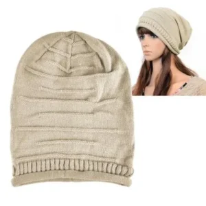 Zodaca Beige Fashion Solid Color Unisex Knit Baggy Beanie Hat Winter Warm Oversized Ski Cap