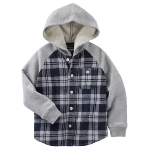 OshKosh B'gosh Big Boys' Flannel & French Terry Hoodie, 14 Kids