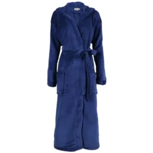 Men's Plush Warm Long Hooded Bathrobe Kimono Robe, Navy Blue