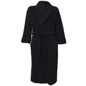 Women Men Universal Plush Kimono Robe Bathrobe with Tie Closure Black