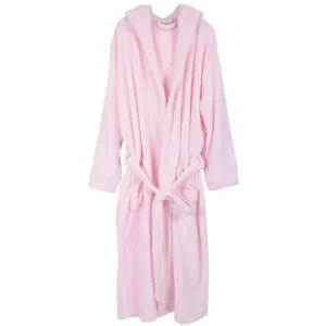 Unisex Plush Fleece Hooded Robe Kimono Bathrobe Sleepwear, Pink