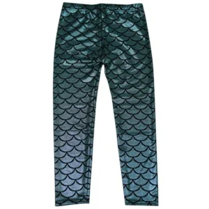 Girls Mermaid Scale Print Full Length Leggings Tight Pants, Blue, S