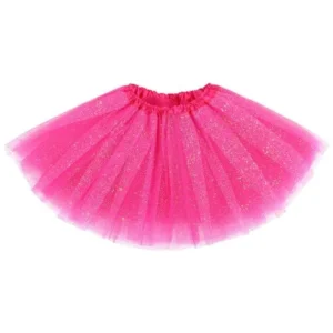 Girls Four Layered Sparkling Sequins Princess Tutu Skirt Ballet Dance Dress Rose