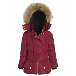 Sportoli Kids Girls' Fleece Lined Hooded Puffer Coat Fashion Detailed Dressy Parka