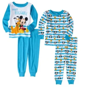 Mickey Mouse Newborn Baby Boys' Cotton Tight Fit Pajamas, 4-Piece Set