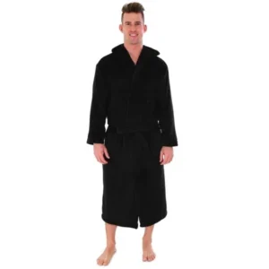 Unisex Plush Fleece Hooded Robe Kimono Bathrobe Sleepwear, Black