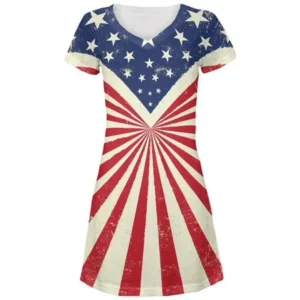 4th Of July American Flag Rays Juniors V-Neck Beach Cover-Up Dress